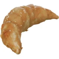 Smakrikt hundtugg format som en croissant med råhud och kyckling.