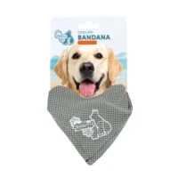En grå triangelformad kylbandana för hundar, lätt och smidig design för effektiv svalka under varma dagar.