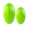 Två limegröna äggformade hundleksaker från Dog Comets i olika storlekar.
