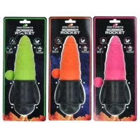 Vattenleksak till hund Dog Comets Bobber Rocket flytande kastleksak med rep i färgerna orange grön och rosa