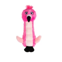 En färgstark och söt rosa hundleksak formad som en flamingo med ljusrosa vingar från märket Growl Belly Burdz Fiona the Flamingo.