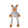 En söt, grå hundleksak formad som en åsna med bruna öron och rörliga pull-through-ben från märket Growl Pulldozers Denny the Donkey.