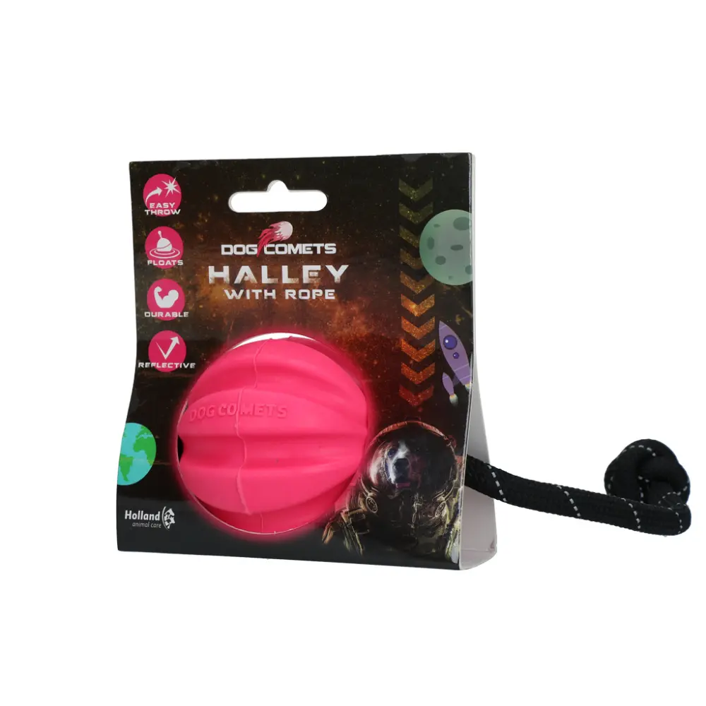Dog Comets Halley rosa gummiboll med rep för hundar
