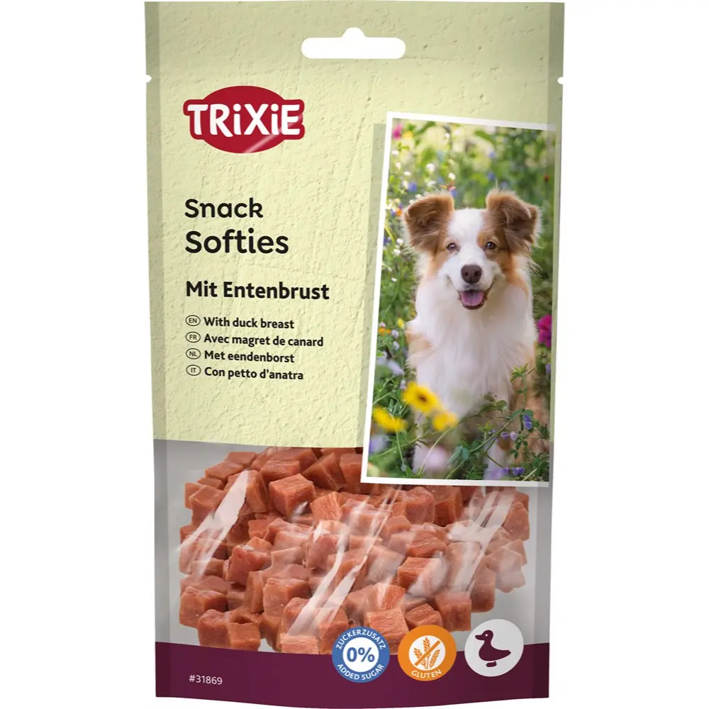PREMIO Duck Softies – mjuka ankbitar, hundgodisbitar med anka i en förpackning om 100 g.